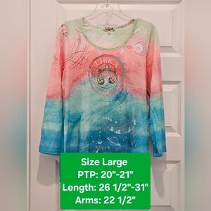 One World Long Sleeve Multi-color Libra Top, NWT, Size Large